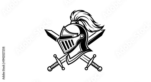 knight helmet with crossed swords black and white