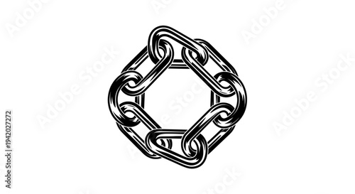 intricate black and white hexagon link chain drawing