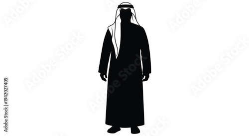 A striking black silhouette of a man in traditional arabian clothing