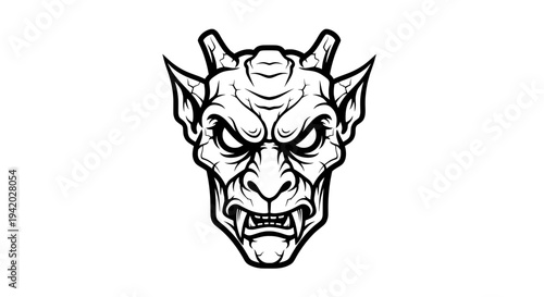 menacing coon demon head with sharp horns and teeth