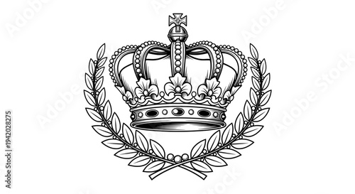 ornate black and white crown with leafy wreath