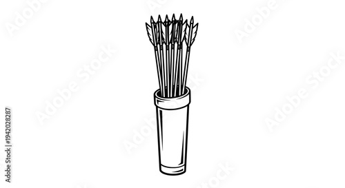 black and white line drawing of cylindrical pencil holder with handle