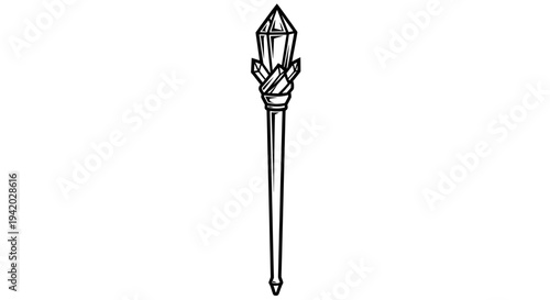 black and white spear line drawing with geometric tip