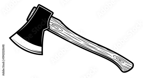 black and white line drawing of a curved handle axe