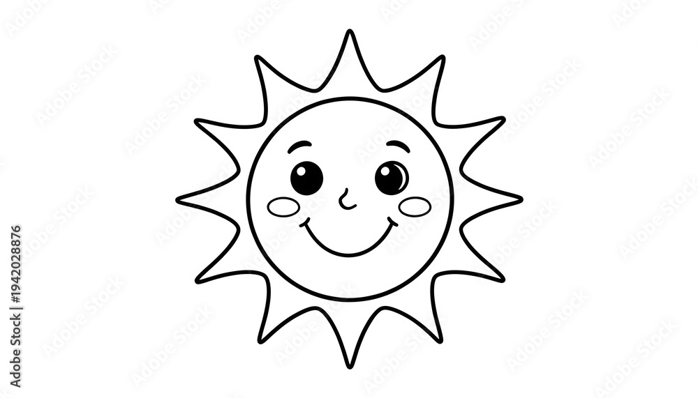 Obraz premium Cute smiling sun coloring page illustration