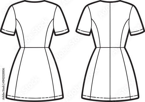 Outline illustration of a short dress, front and back view.