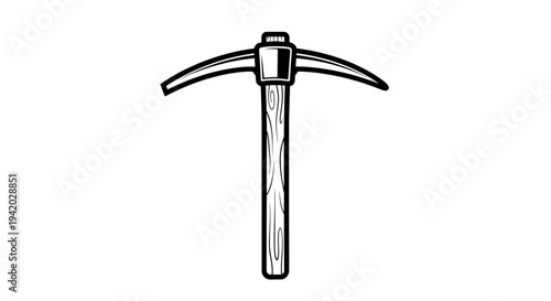 black and white line drawing of a pickaxe with wooden handle