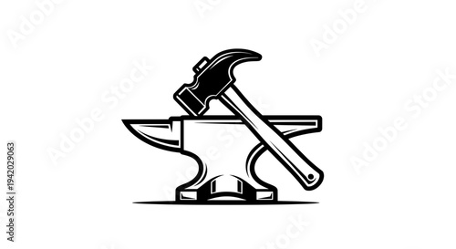minimalist metal anvil with hammer line drawing