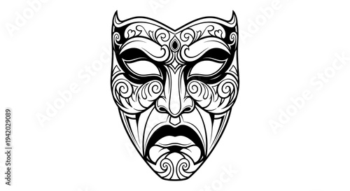 ornate black white theatrical mask with intricate swirls