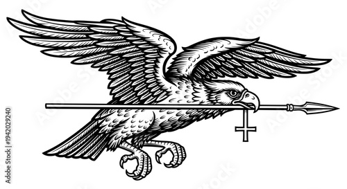 majestic eagle perched with spear and cross