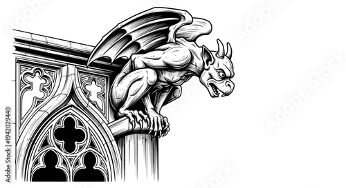Gothic gargoyle perched on ornate stone building