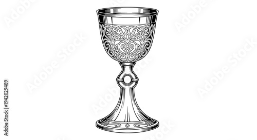 ornate black and white chalice with floral pattern