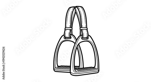 minimalist black and white metal stirrup line drawing