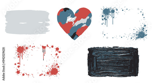 Set of 6 grunge brush stroke textures vector