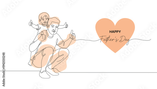 Father and child line art illustration with heart and Father’s Day concept