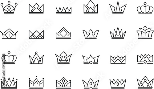 Crown Web Icon Set. Jewelry, Luxury, Gold, Royal. Vector Design