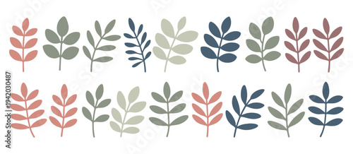 Assortment of Hand- Drawn Leaf Sprigs in Various Colors