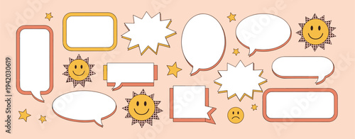Collection of Speech Bubbles and Emoticons on Peach Background