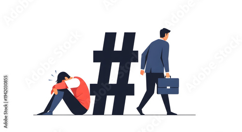 Businessman walking past stressed colleague hashtag.