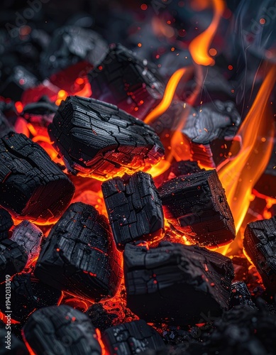 Wallpaper Mural A close-up shot showcases glowing embers and charred wood fragments amidst a fiery blaze, creating a dramatic and intense visual experience. Torontodigital.ca