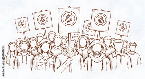 Protesters with signs in demonstration.