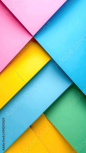 Wallpaper Mural A vibrant composition of overlapping rectangular planes in shades of pink, yellow, blue, and green creates a striking abstract pattern. Torontodigital.ca