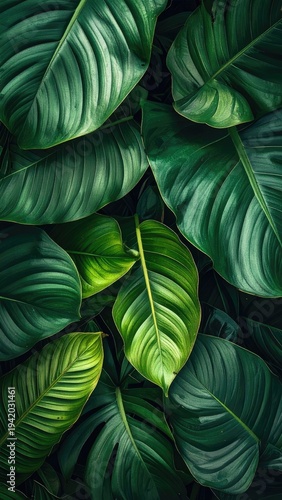 Wallpaper Mural A lush, close-up view showcases a dense arrangement of vibrant green Monstera leaves, creating a textured and visually captivating botanical display. Torontodigital.ca
