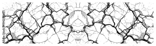 Symmetrical pattern of cracked ground and deep fissures in detailed line art style