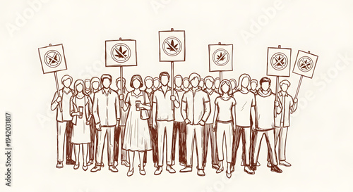 People protesting with signs in unison.