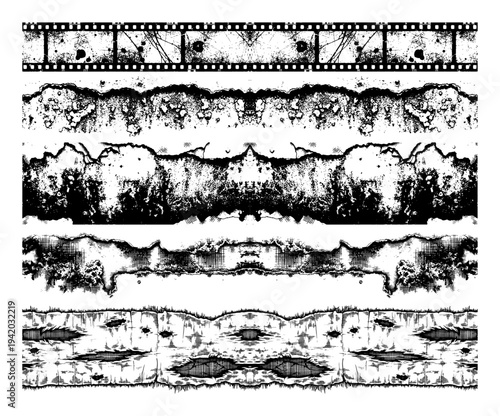 Assorted vintage borders including film strip and messy ink textures