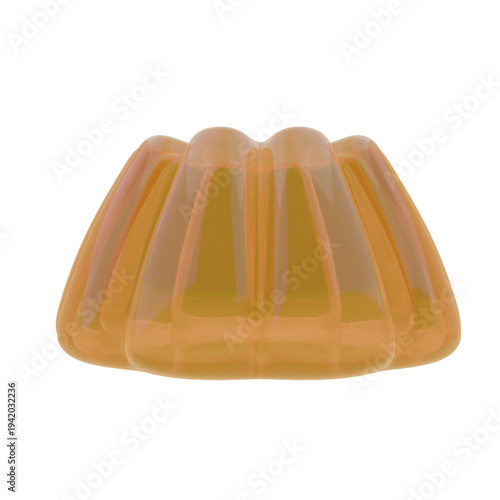 Orange jelly dessert in a mold on a white background.