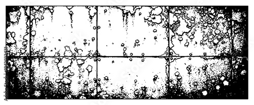 Industrial metal panel grid with heavy corrosion and rust texture effect