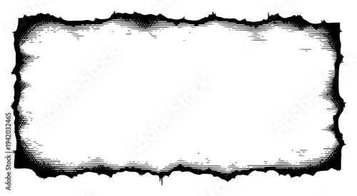 Distressed ink border frame with jagged edges and halftone shading details