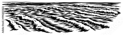 Vintage woodcut style illustration of rolling ocean waves or sea water