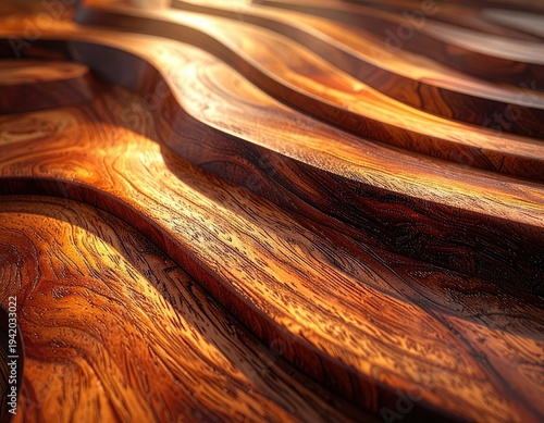 Wallpaper Mural A close-up view showcases the intricate patterns and warm tones of polished wood, creating a visually striking abstract composition with flowing lines and subtle lighting. Torontodigital.ca