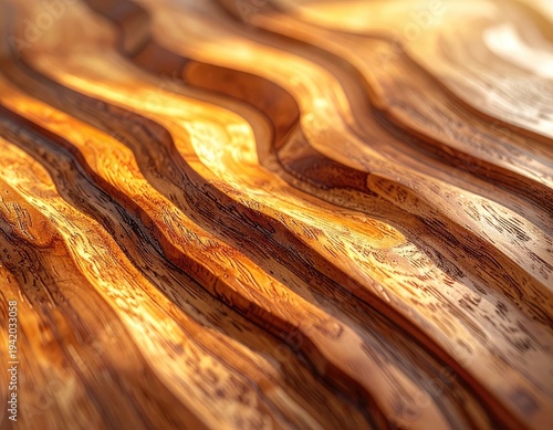 Wallpaper Mural A close-up shot showcases the intricate, flowing grain patterns of a richly textured wooden surface, bathed in warm, golden light, highlighting its natural beauty and unique character. Torontodigital.ca