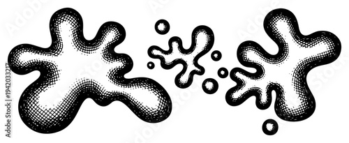 Set of hand drawn glossy liquid blobs and paint splatter shapes