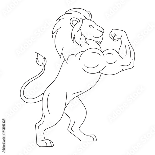 A muscular lion with flexed arm and strong physique illustration