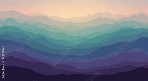 Abstract Mountain Landscape with Layered Colors and Soft Gradient Sky.