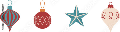 Assorted Christmas Ornaments on White Background bauble