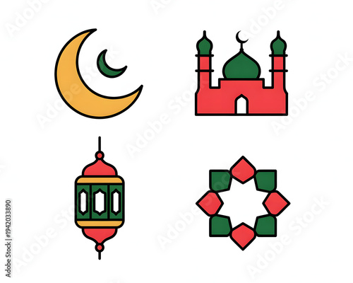 Ancient mosque and city architecture silhouette with dome towers and castle icons in a night vector illustration design for travel and religion symbols