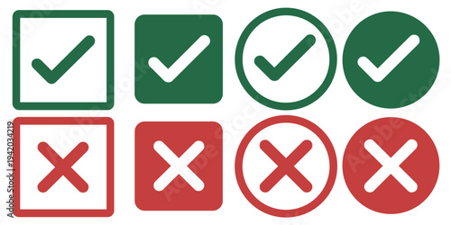 Square and Circle Check Mark and Cross Icons Keywords: check mark, cross, icon, symbol, square