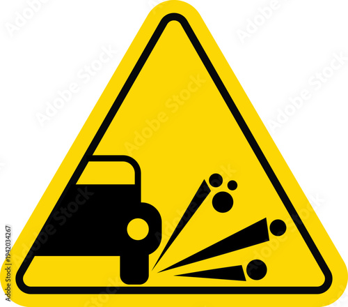 Fotografie Yellow warning sign icon for loose chippings or flying gravel on road surface