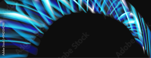 Abstract blue lines form curved shape against black background. Dynamic energy radiates from bright streaks.