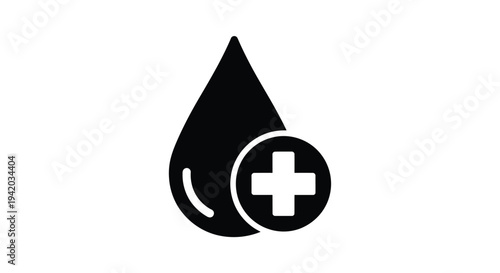 A black droplet with a medical cross a simple silhouette