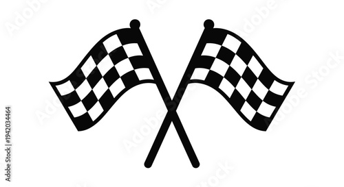 Two checkered racing flags crossed a bold graphic silhouette