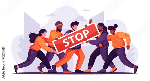 Diverse group stopping together united.