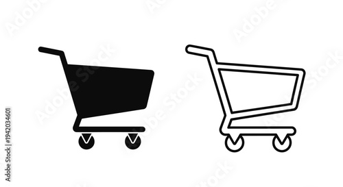 Two shopping carts one filled and one outline in a simple design silhouette