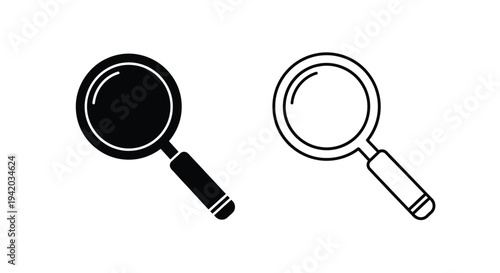 Two magnifying glasses one filled and outlined in a simple silhouette