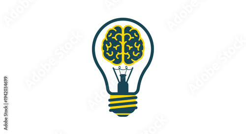 Brain inside a lightbulb representing ideas and thought silhouette